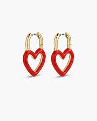Open Heart Enamel Padlock Hoops